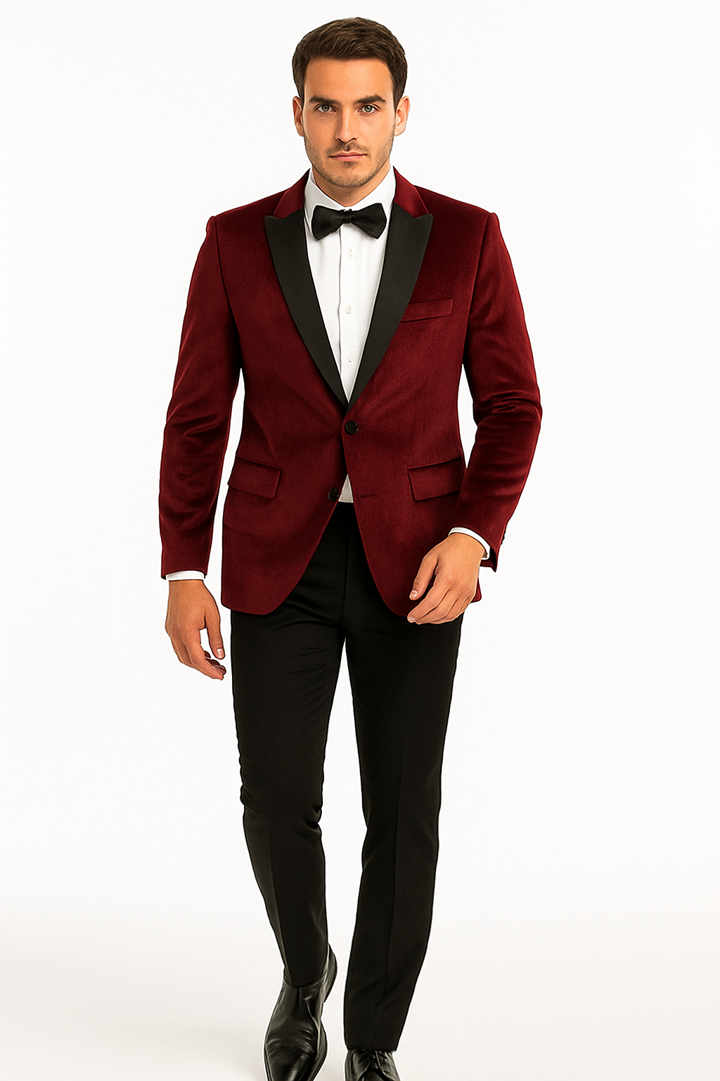 "Burgundy Velvet Men's Wedding & Prom 2025 Tuxedo Jacket - Two Button Peak Lapel" - 40 Short