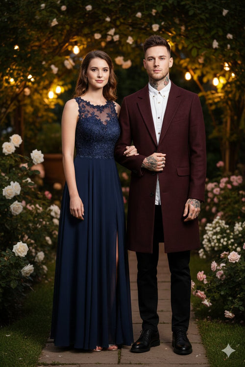 Mens Notch Lapel Wool Burgundy Wine Car Coat