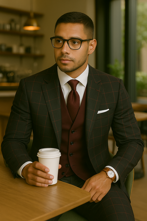 Modern Fit - Wool Suit - Italian Made Business Suit by Statement Men's 3 Piece 100% Wool Modern Fit Suit - Bold Accent Color