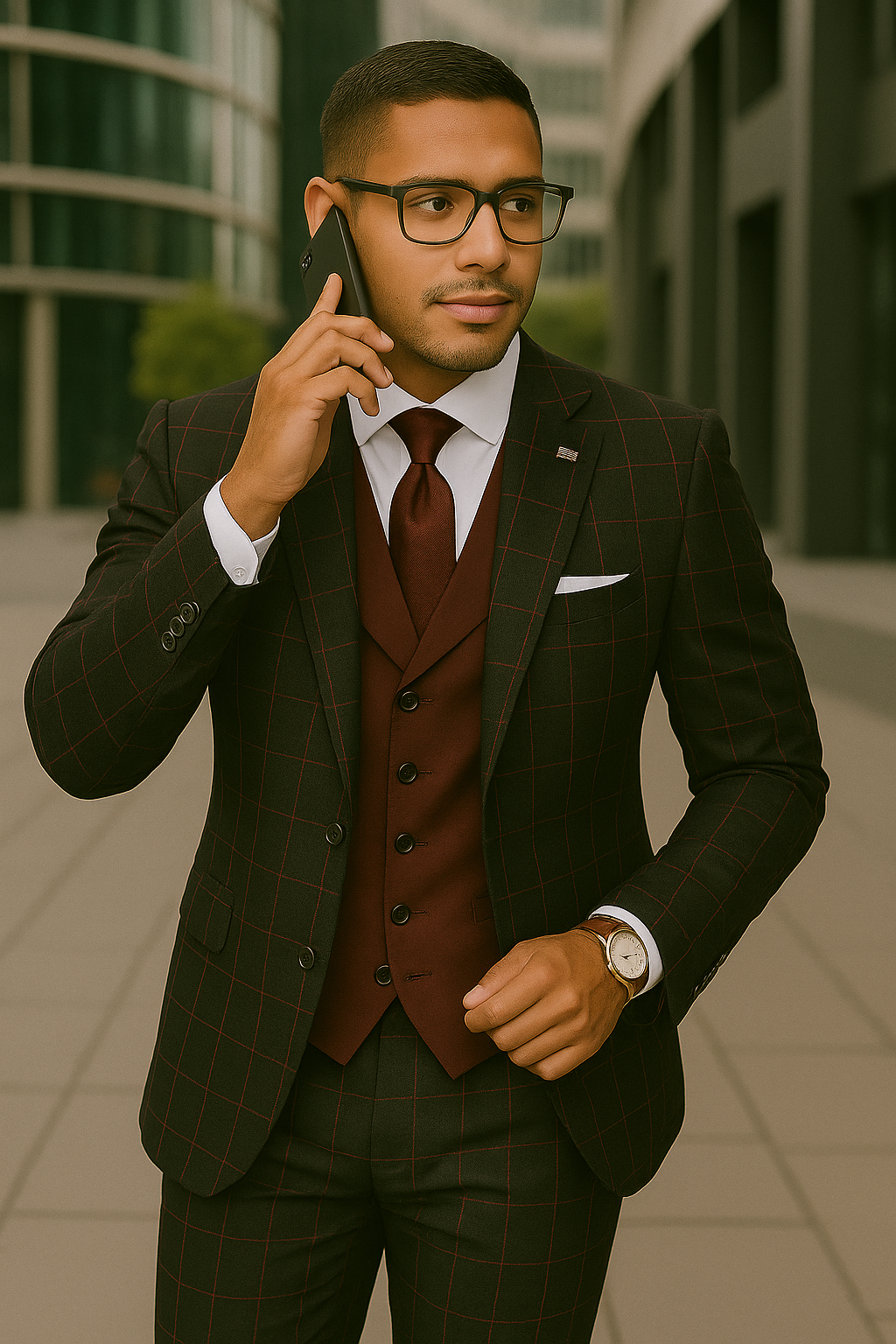 Modern Fit - Wool Suit - Italian Made Business Suit by Statement Men's 3 Piece 100% Wool Modern Fit Suit - Bold Accent Color - 38R