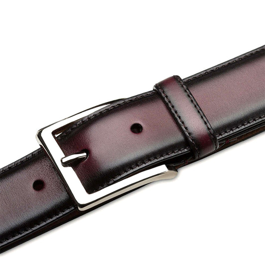 Mezlan Burgundy Calfskin Patina Belt Shoe - AO11522