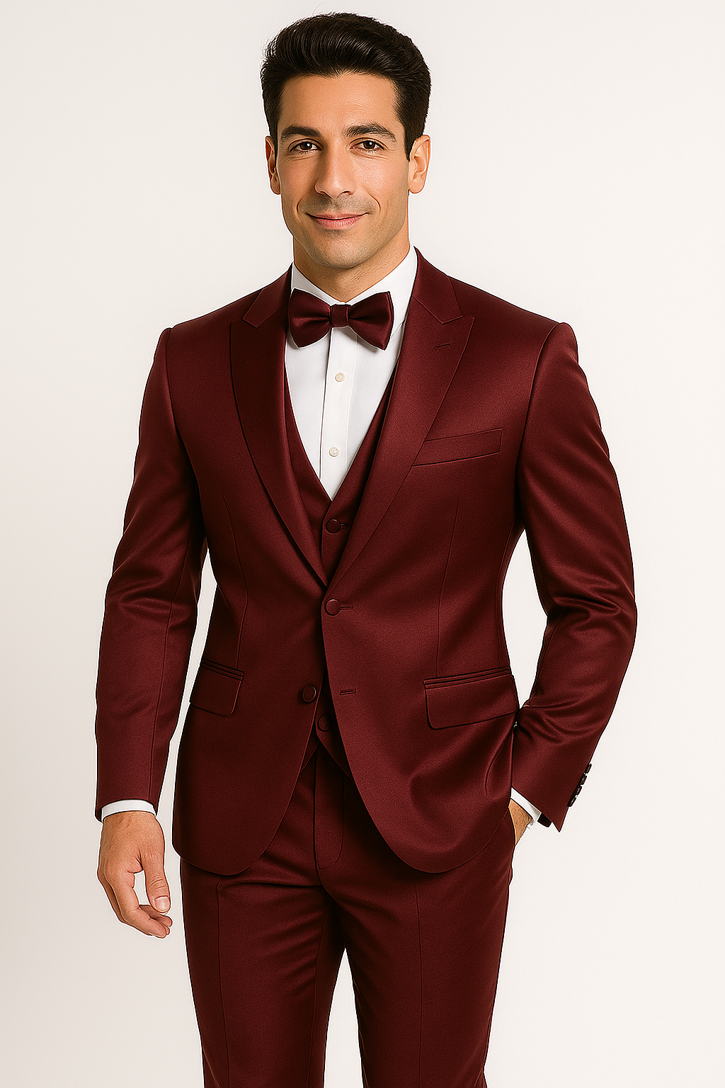 Burgundy Satin Tuxedo Four Piece Set - Wedding - Prom - 34R Coat - 28 Waist