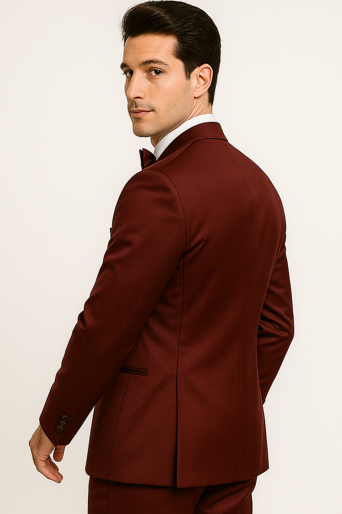 Burgundy Satin Tuxedo Four Piece Set - Wedding - Prom