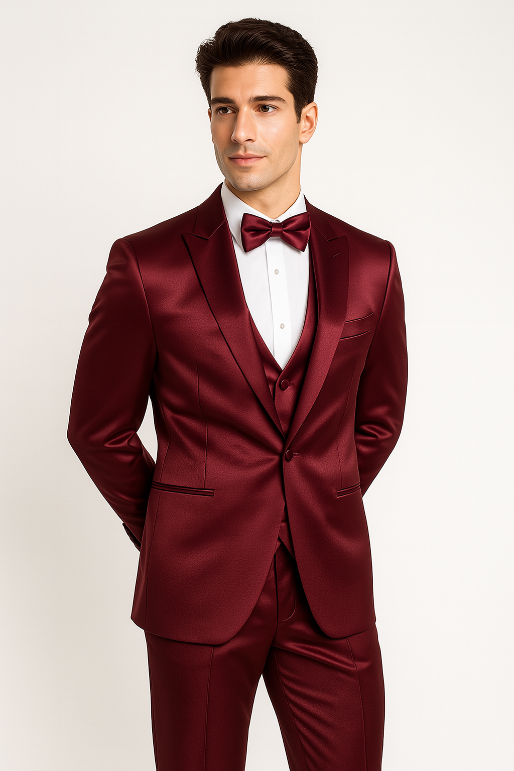 Burgundy Satin Tuxedo Four Piece Set - Wedding - Prom - 34R Coat - 28 Waist