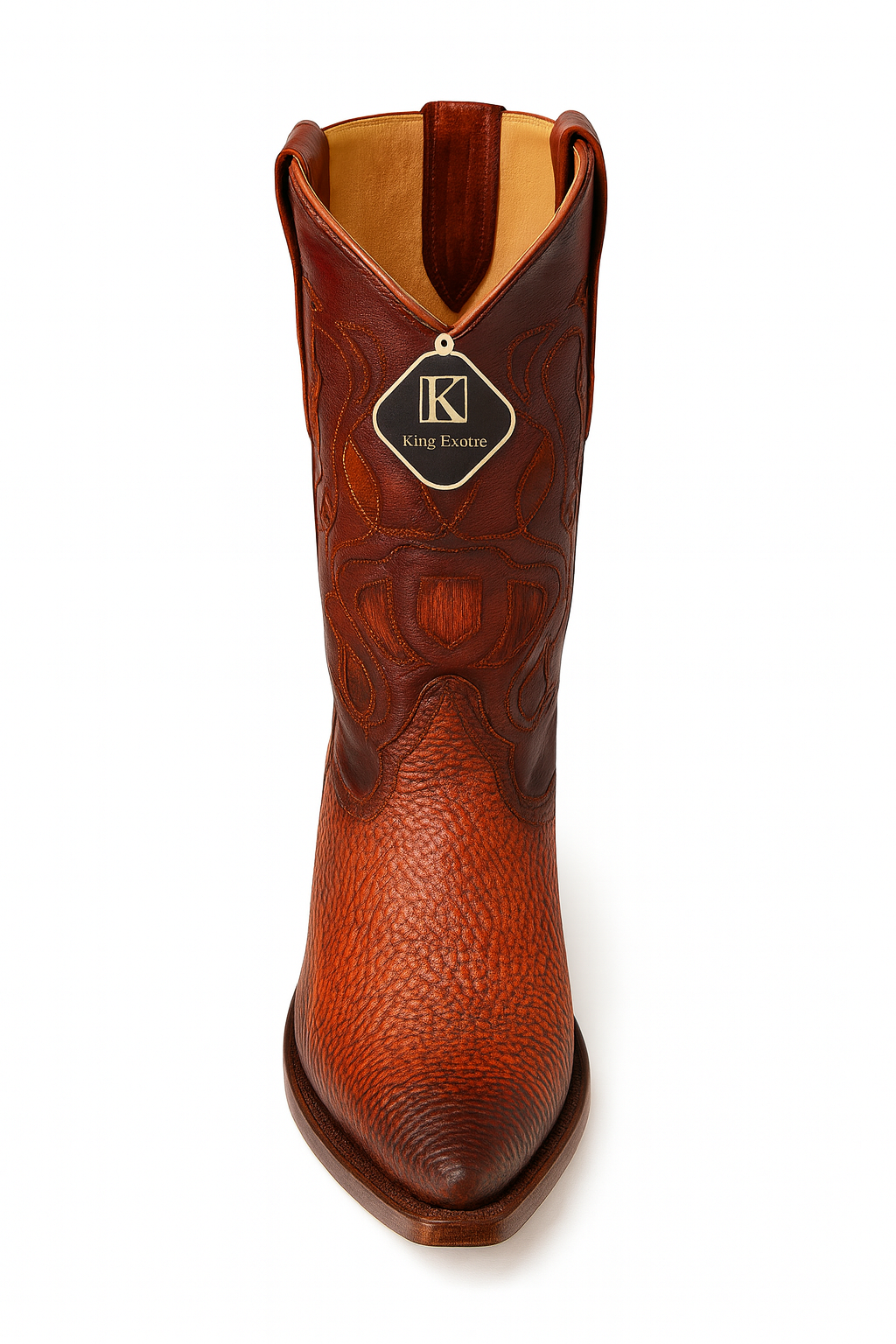 Men's King Exotic Snip Toe Sharkskin Boots Handcrafted Burnished Cognac (494RD0903) - 6 E