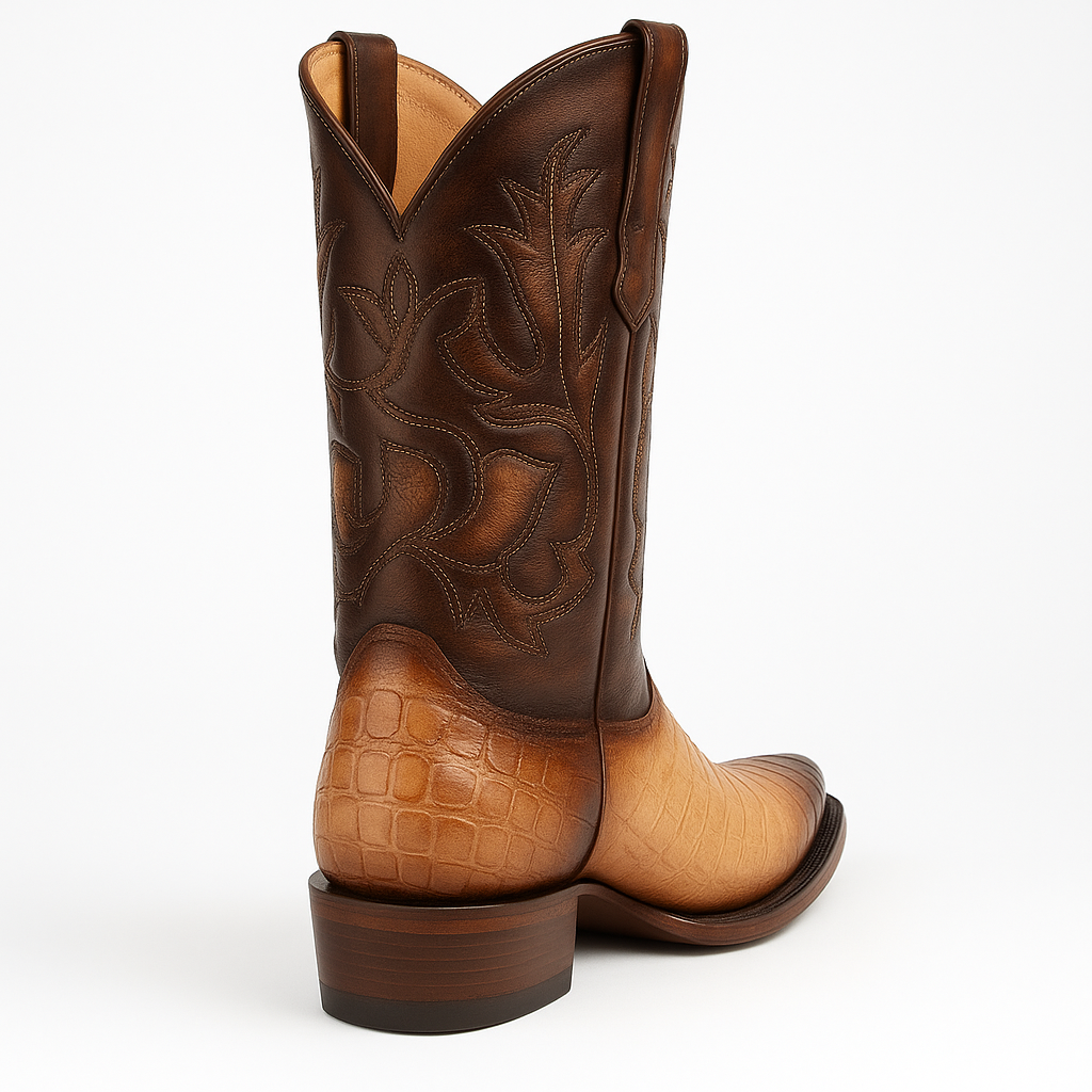 Men's King Exotic Snip Toe Caiman Belly Boots Handcrafted Burnished Oryx (494RD8215) - 6