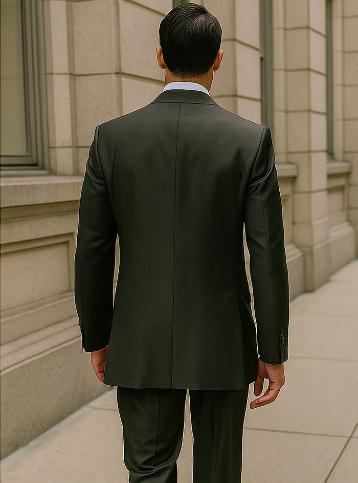 Business Suit - Mens Classic Modern Fit No Pleated Pant Side Vented  2 Button Wool Olive Green Suit