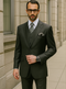 Business Suit - Mens Classic Modern Fit No Pleated Pant Side Vented  2 Button Wool Olive Green Suit