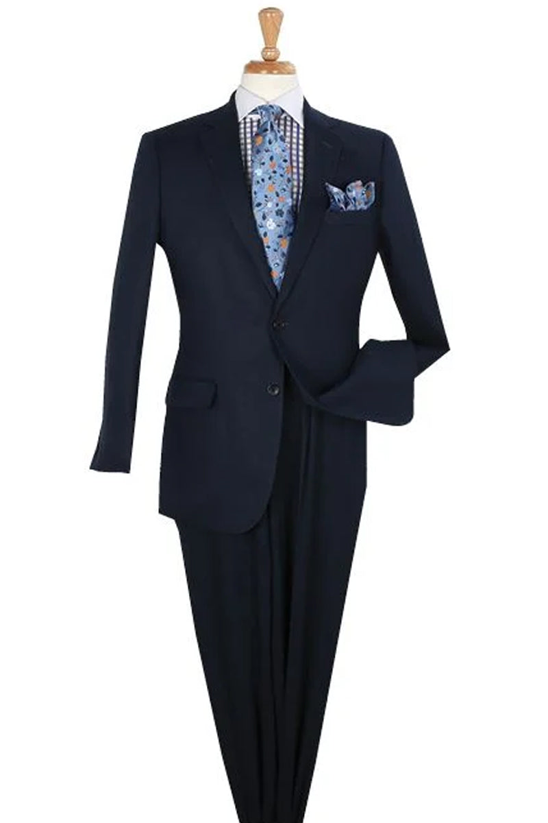 "Navy Men's Classic Fit Linen Summer Suit - Two Button Style"