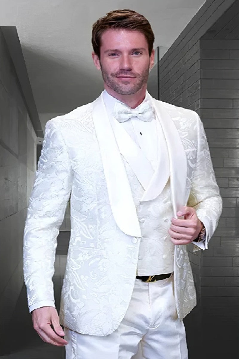 Statement Men's Off White 3PC Delano Tuxedo - 34S