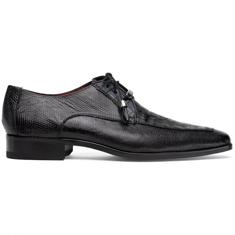 Marco Di Milano Merida Black Genuine Caiman and Lizard Derby Shoes