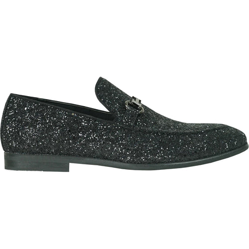 "Black Sequin Prom 2026 Tuxedo Loafers - Modern Men's Glitter Buckle Shoes"