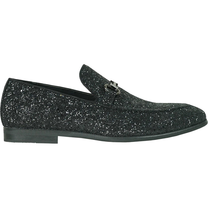 "Black Sequin Prom 2026 Tuxedo Loafers - Modern Men's Glitter Buckle Shoes"