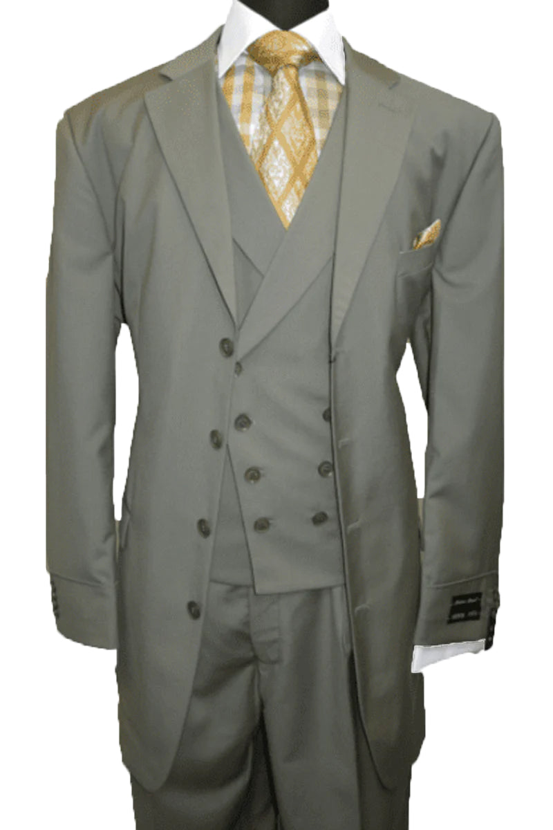 "Olive Green Men's 4-Button Suit with Double-Breasted Vest - Fashion" - 38 Long