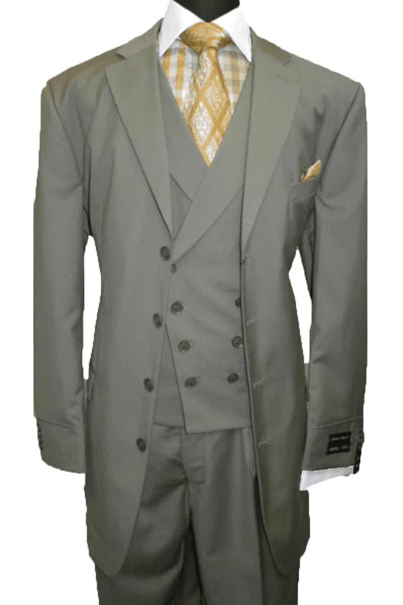 "Olive Green Men's 4-Button Suit with Double-Breasted Vest - Fashion"