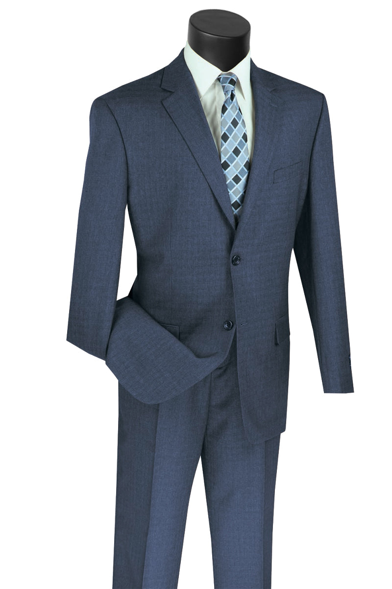 Mens 2 Button Modern Textured Weave Suit in Blue - 36 Short