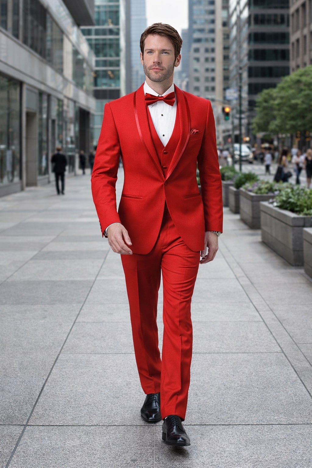 Classic Red Shawl Lapel Tuxedo for Men | 1-Button 4-Piece Suit - 34 Short or Extra Small