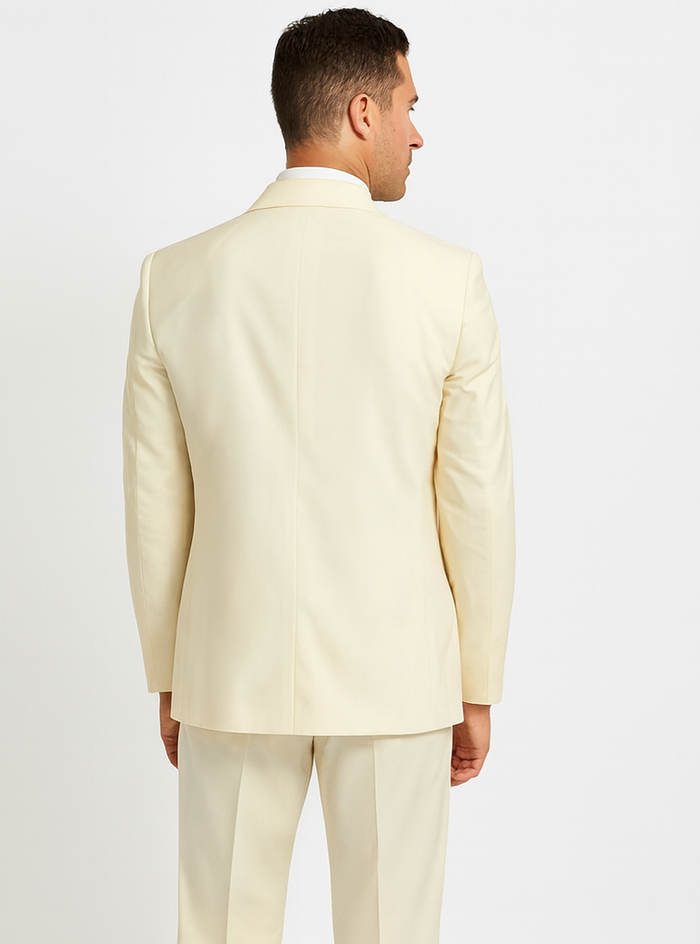 Mens Vested Shawl Lapel Tuxedo With Satin Trim in Ivory