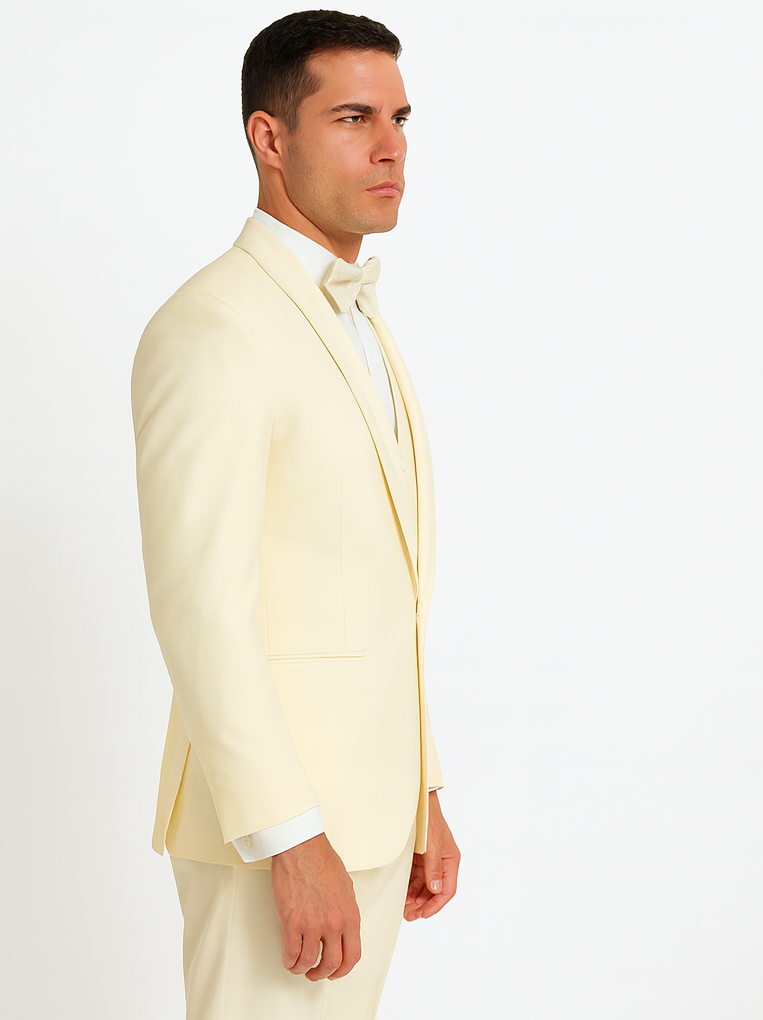 Mens Vested Shawl Lapel Tuxedo With Satin Trim in Ivory - 42 Short