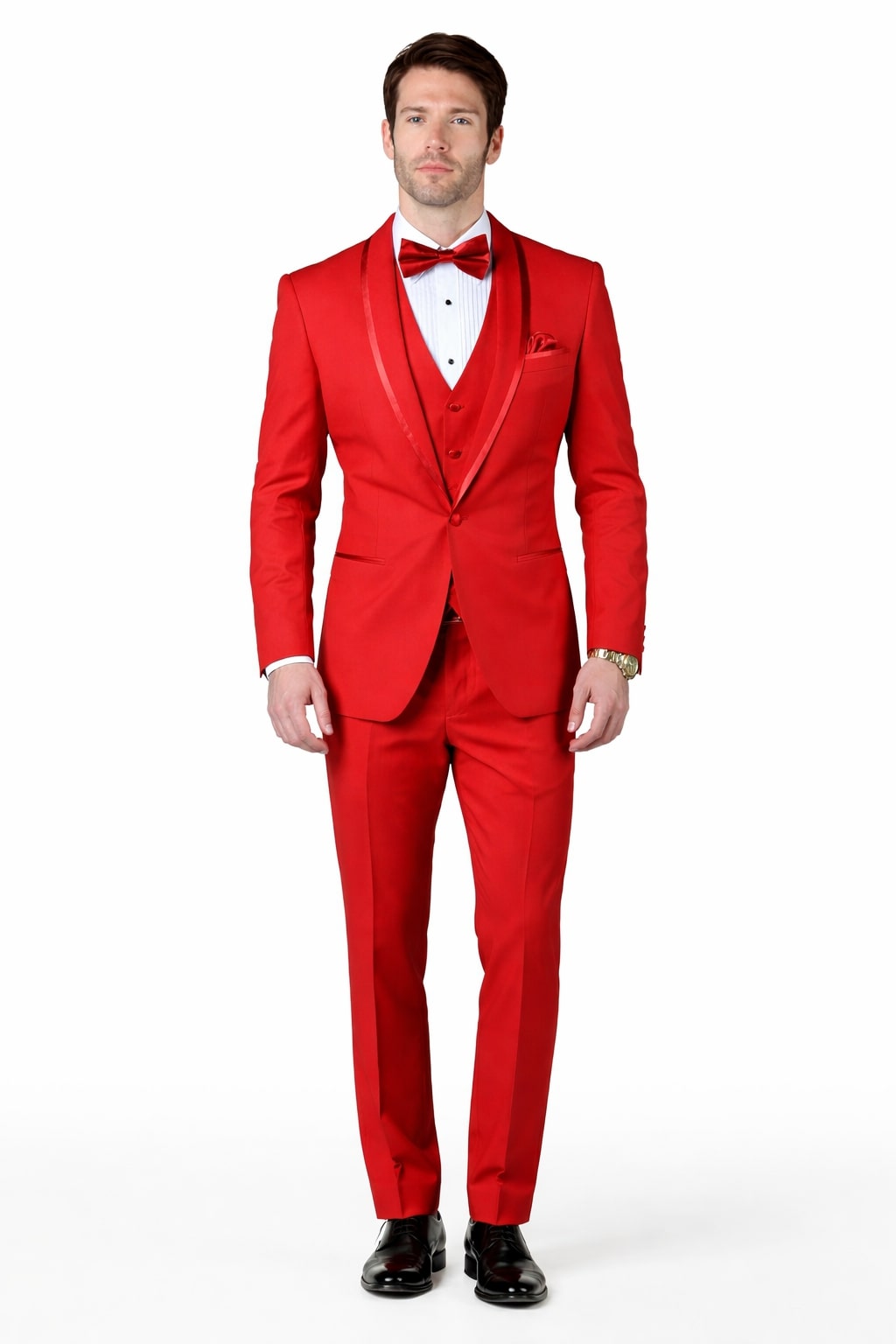 Classic Red Shawl Lapel Tuxedo for Men | 1-Button 4-Piece Suit - 34 Short or Extra Small