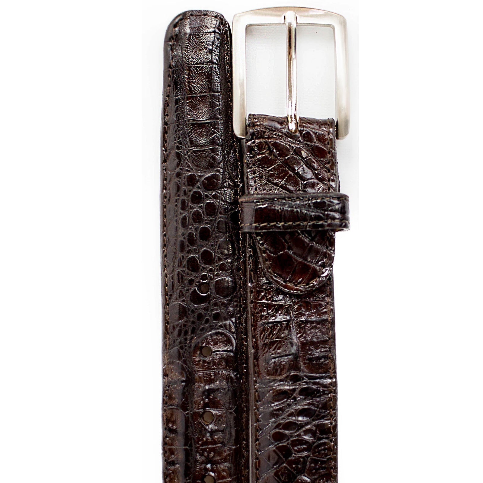Men's Belvedere Genuine Caiman Crocodile Dress Belt in Brown - Brown