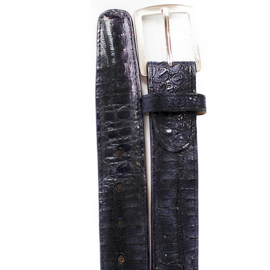 Men's Belvedere Genuine Caiman Crocodile Dress Belt in Navy Blue - navy blue