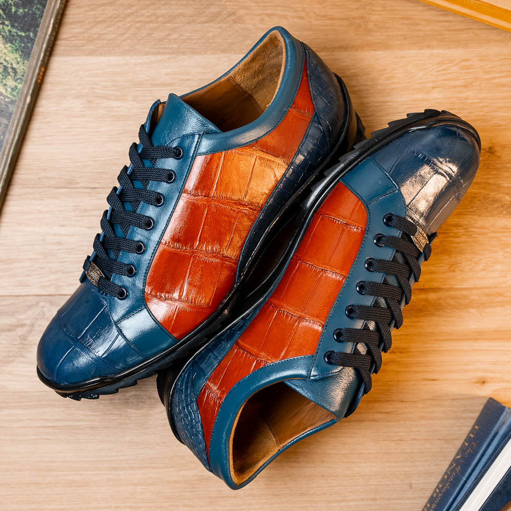 Marco Di Milano Cairo Blue Jean / Honey Alligator Sneakers - 8