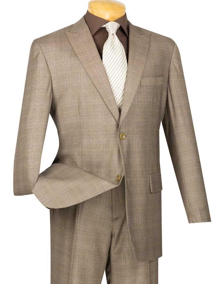 Cambridge Collection-Tan Men's Glen Plaid Suit - 36 Short  - 30 Waist