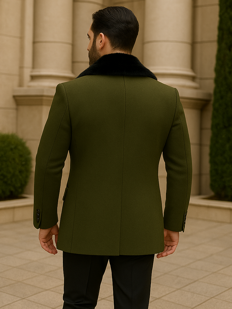 Camel Hair Overcoat - Peacoat With Fur Collar - Double Breasted Wool And Cashmere Alberto Nardoni Coat - New Arrival - Coat Size 28