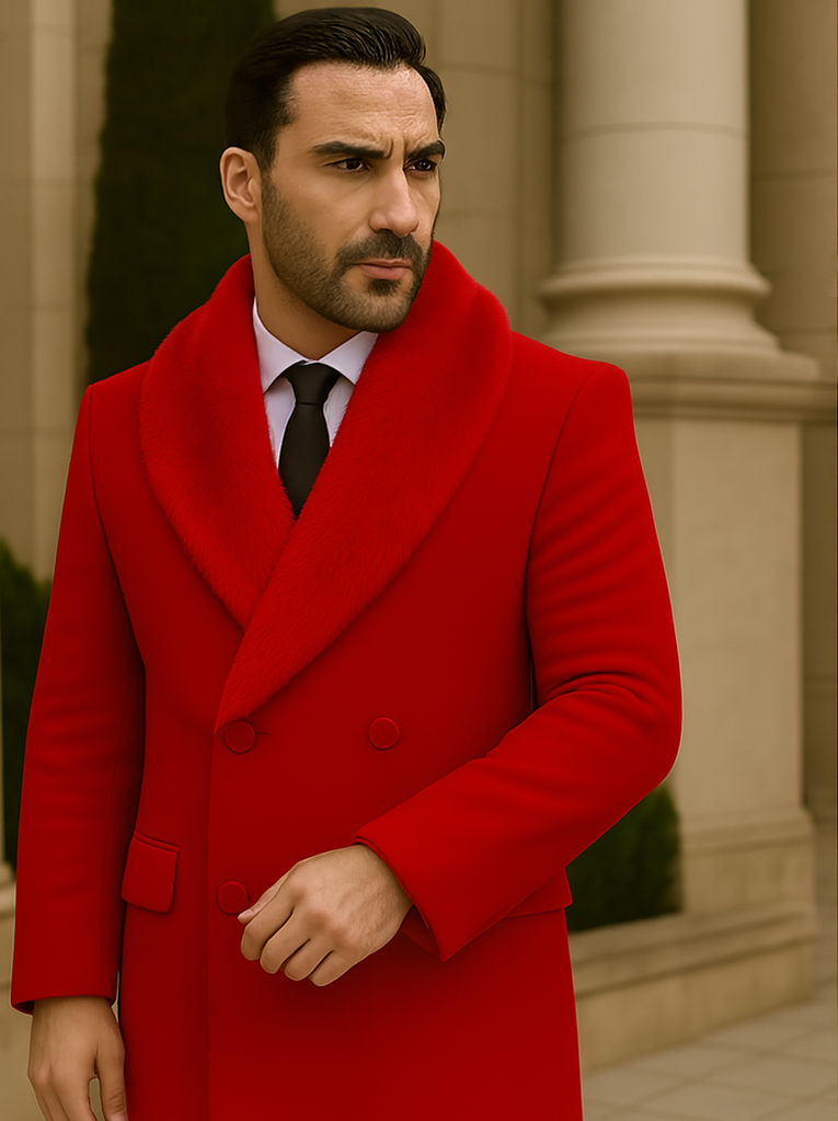 Camel Hair Overcoat - Peacoat With Fur Collar - Double Breasted Wool And Cashmere Alberto Nardoni Coat - New Arrival - Coat Size 28