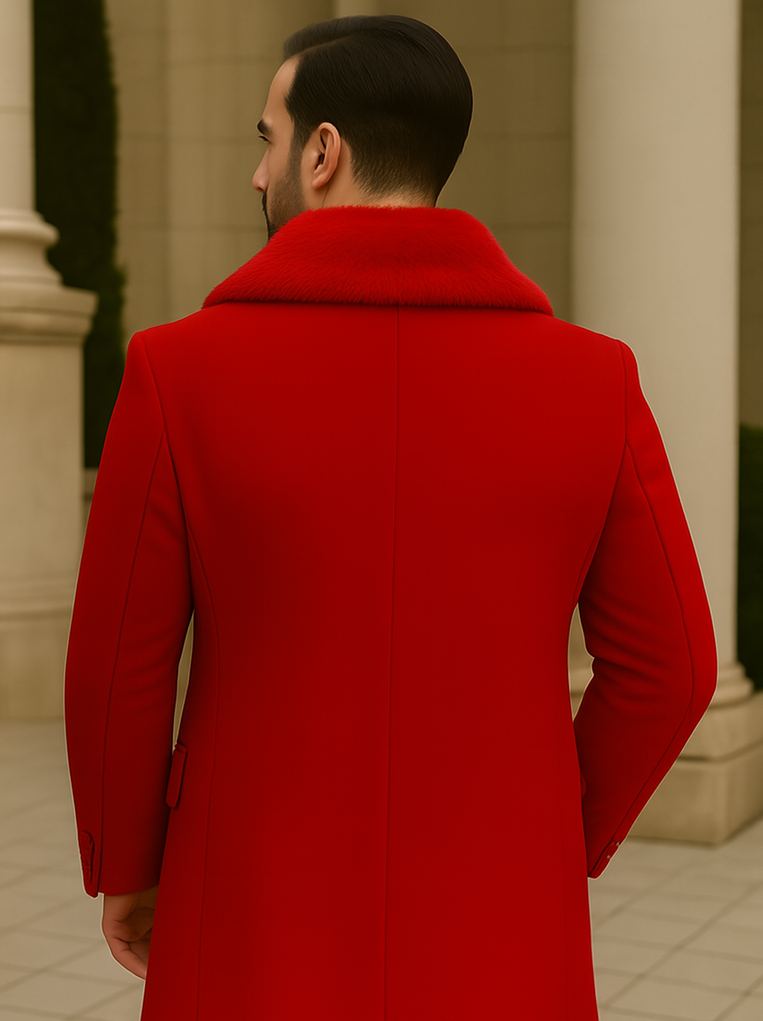 Camel Hair Overcoat - Peacoat With Fur Collar - Double Breasted Wool And Cashmere Alberto Nardoni Coat - New Arrival - Coat Size 28