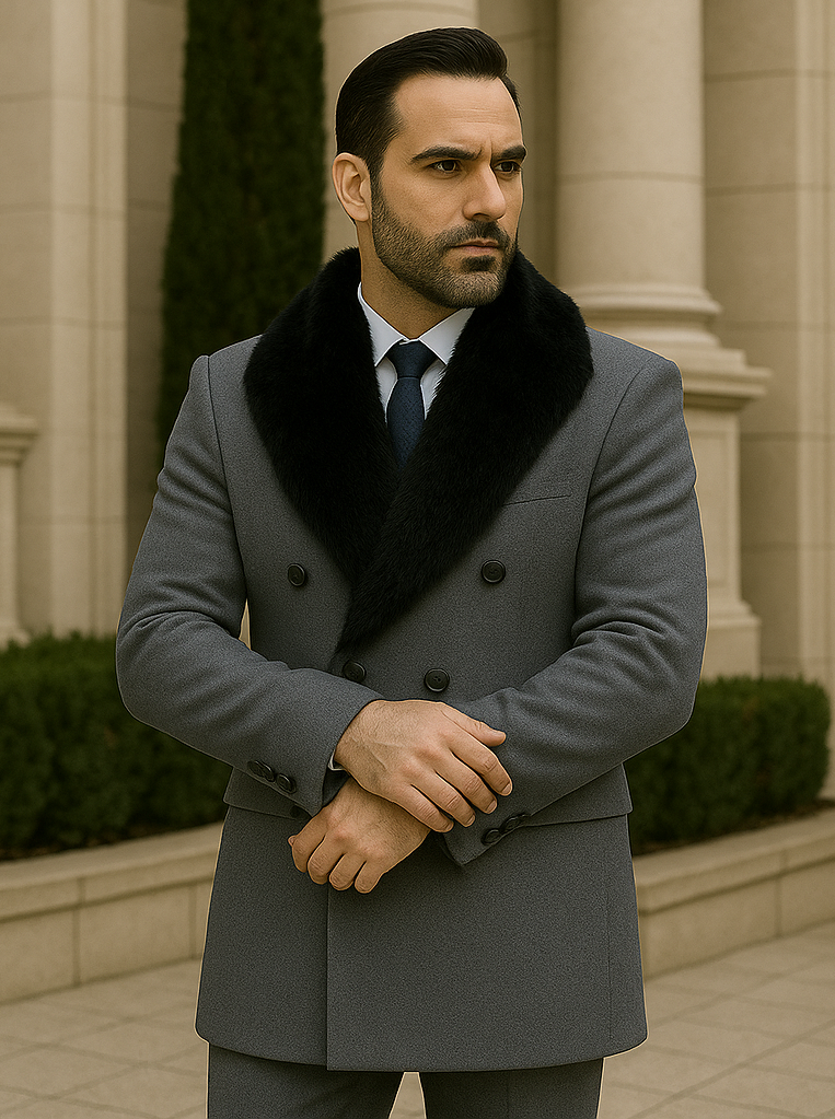 Camel Hair Overcoat - Peacoat With Fur Collar - Double Breasted Wool And Cashmere Alberto Nardoni Coat - New Arrival - Coat Size 28