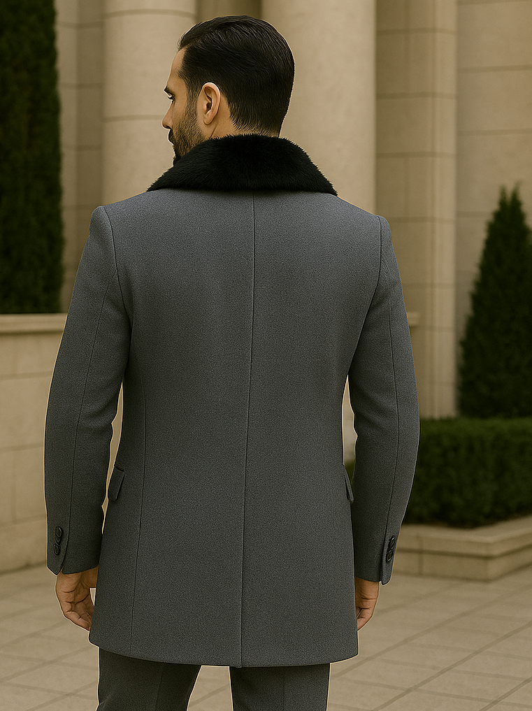 Camel Hair Overcoat - Peacoat With Fur Collar - Double Breasted Wool And Cashmere Alberto Nardoni Coat - New Arrival - Coat Size 28