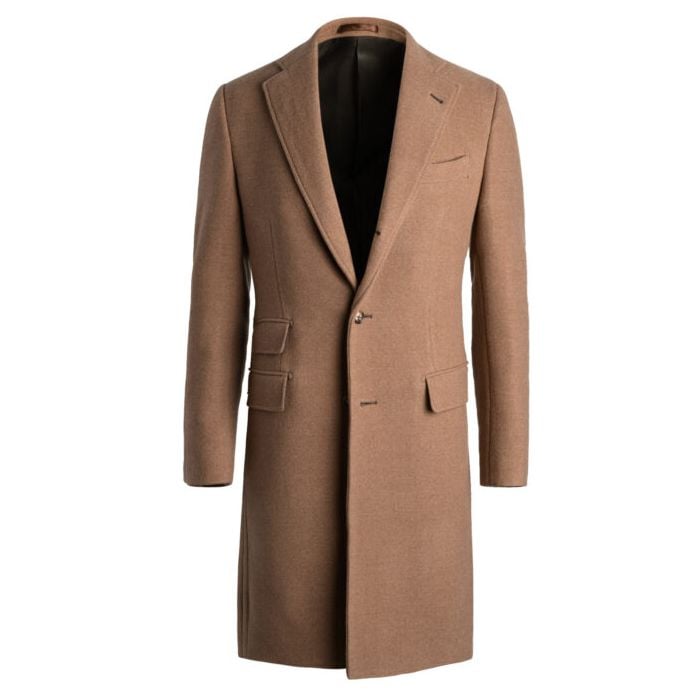 Camel Windowpane Heavy Winter Fabric Topcoat Wool Fabric - Coat Size 38