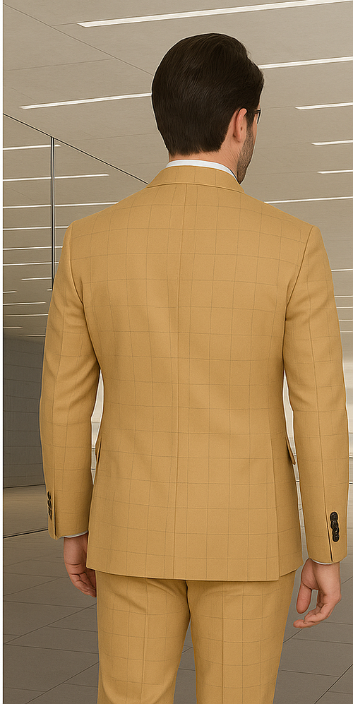 Wool Suit - Italian Made Business Suit by Statement Men's 100% Wool 2 Piece Double Breasted Suit - Subtle Windowpane