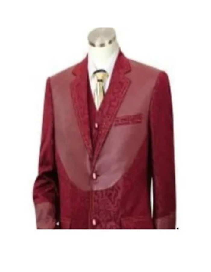 Canto Men's 3 Piece Fashion Suit  Fancy Pattern with Leather Trim