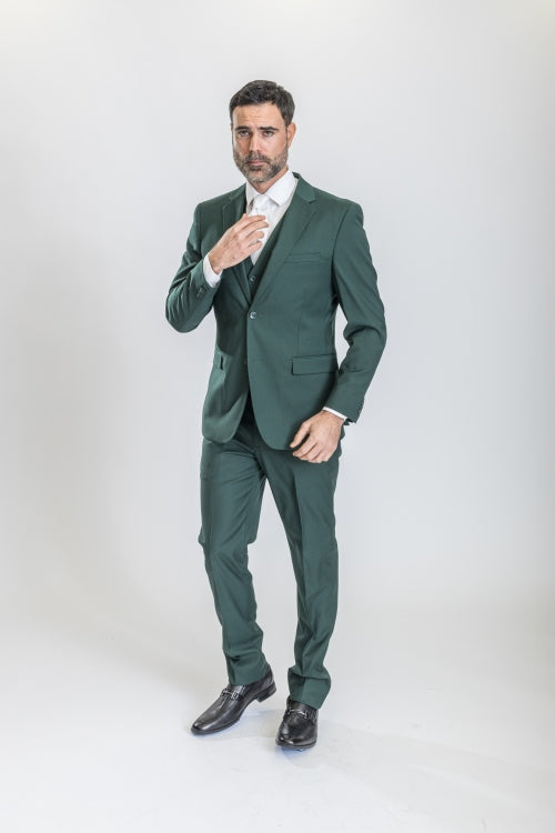 Caravelli Suit - Designer Caravelli Jacket and Pants in Color Solid Augusta Green - 34 Short or Extra Small