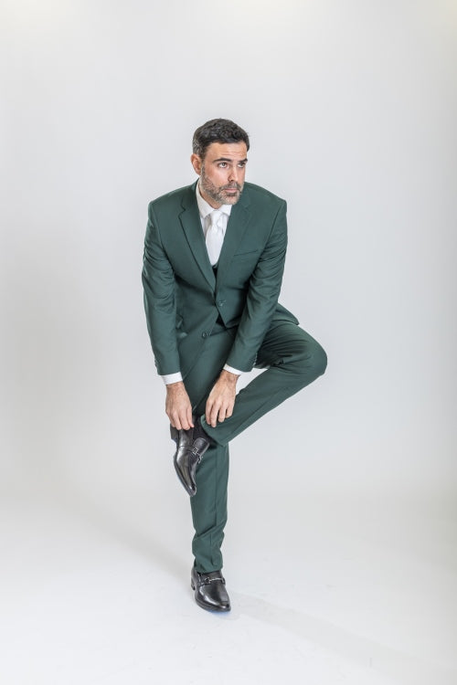 Caravelli Suit - Designer Caravelli Jacket and Pants in Color Solid Augusta Green - 34 Short or Extra Small
