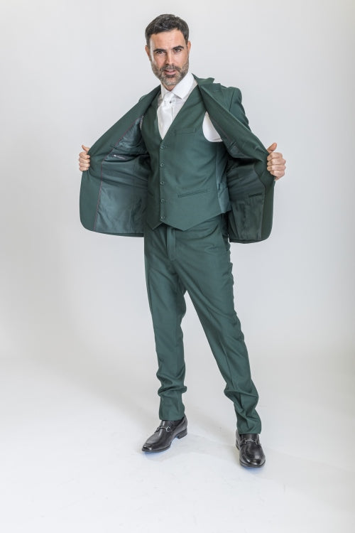 Caravelli Suit - Designer Caravelli Jacket and Pants in Color Solid Augusta Green - 34 Short or Extra Small