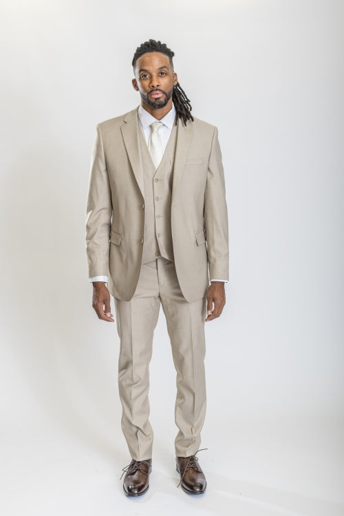 Caravelli Suit - Designer Caravelli Jacket and Pants in Color Solid Beige - 34 Short or Extra Small