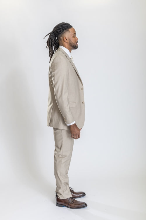 Caravelli Suit - Designer Caravelli Jacket and Pants in Color Solid Beige - 34 Short or Extra Small