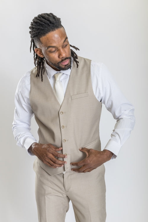 Caravelli Suit - Designer Caravelli Jacket and Pants in Color Solid Beige - 34 Short or Extra Small