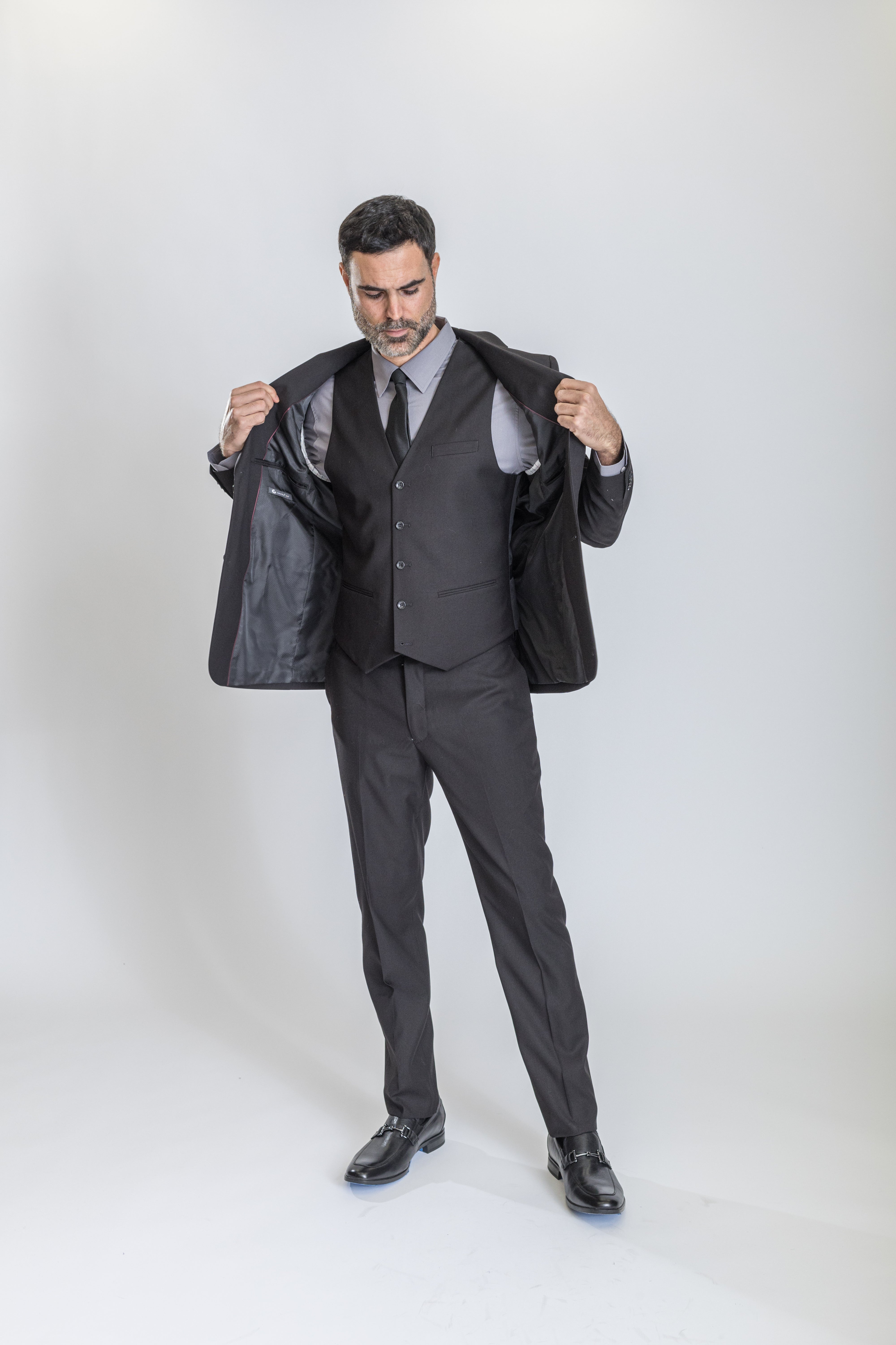 Caravelli Suit - Designer Caravelli Jacket and Pants in Color Solid Black - 34 Short or Extra Small