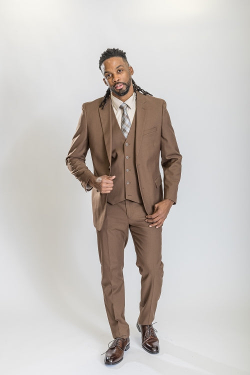 Caravelli Suit - Designer Caravelli Jacket and Pants in Color Solid Brown - 34 Short or Extra Small