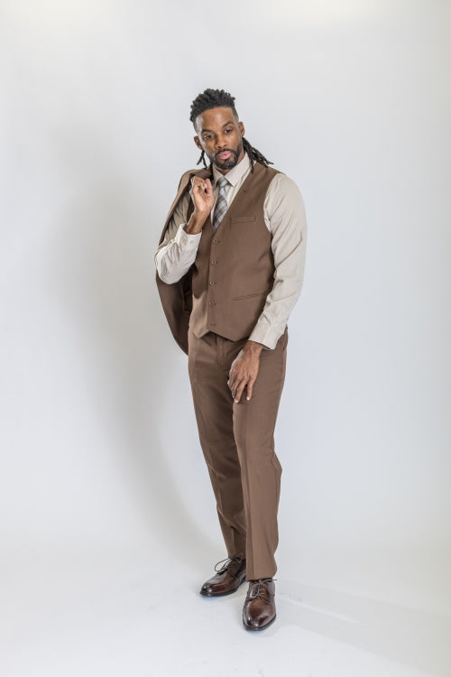 Caravelli Suit - Designer Caravelli Jacket and Pants in Color Solid Brown - 34 Short or Extra Small
