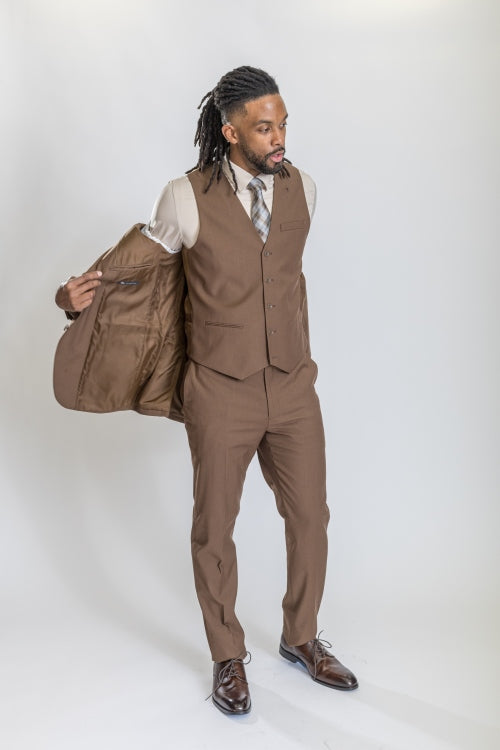 Caravelli Suit - Designer Caravelli Jacket and Pants in Color Solid Brown - 34 Short or Extra Small