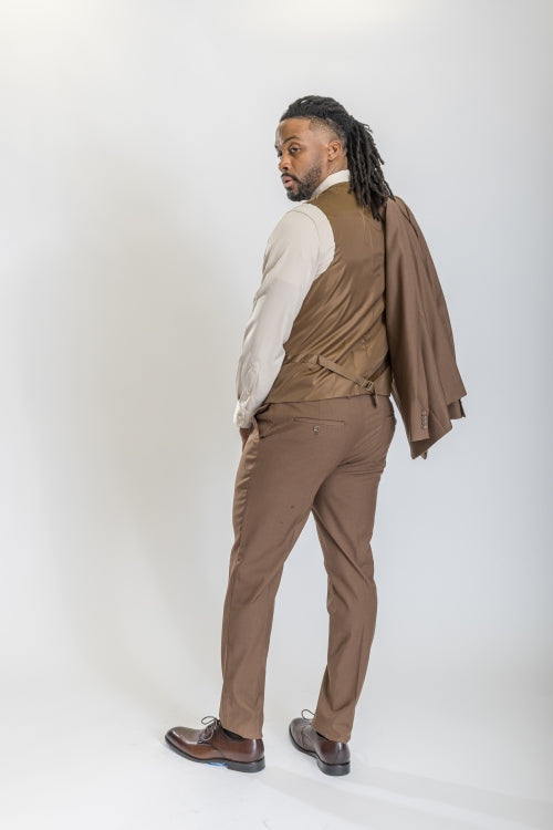 Caravelli Suit - Designer Caravelli Jacket and Pants in Color Solid Brown - 34 Short or Extra Small