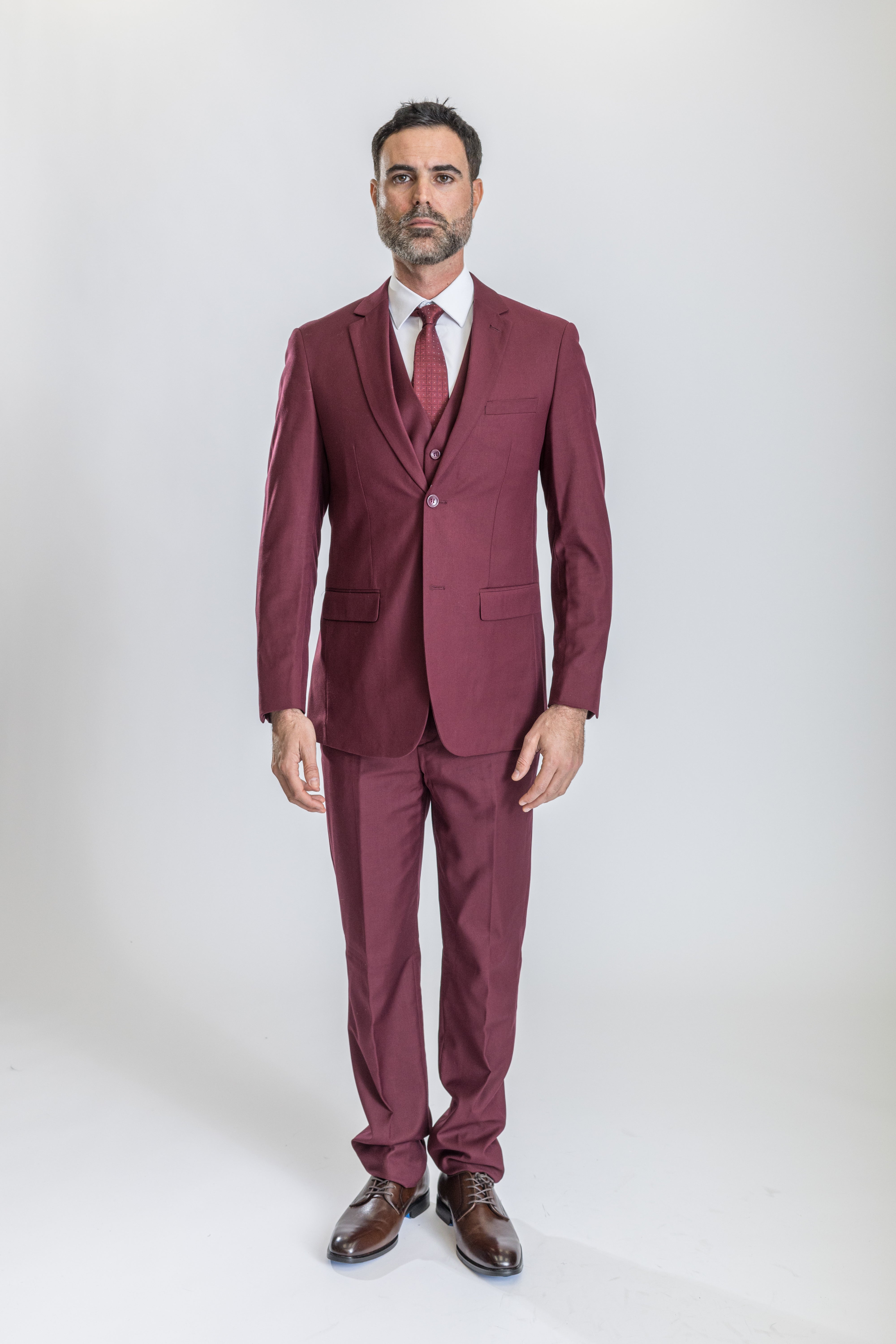 Caravelli Suit - Designer Caravelli Jacket and Pants in Color Solid Burgundy - 34 Short or Extra Small