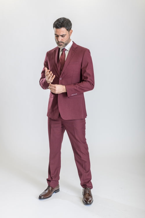 Caravelli Suit - Designer Caravelli Jacket and Pants in Color Solid Burgundy