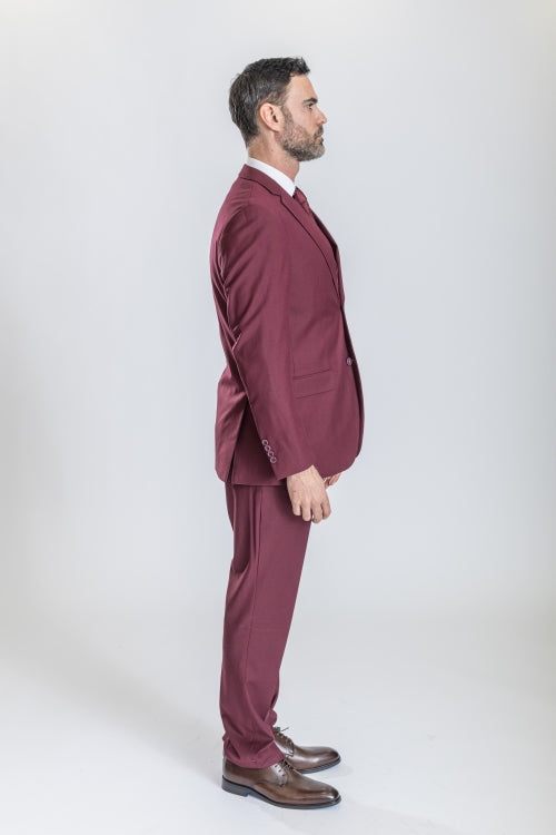 Caravelli Suit - Designer Caravelli Jacket and Pants in Color Solid Burgundy - 34 Short or Extra Small